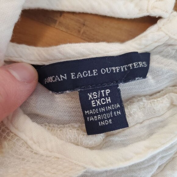 AMERICAN EAGLE Lace Button-Down Back Cream Halter Tank Top Shirt Boho XS - Picture 7 of 9